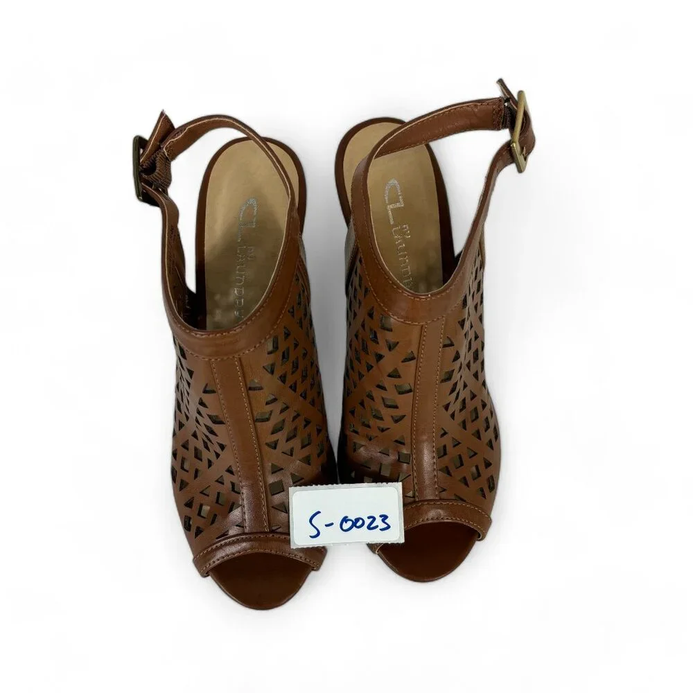 CL BY LAUNDRY Womens Ankle Buckle Sandal Size 7.5M Brown Faux Leather Perforated